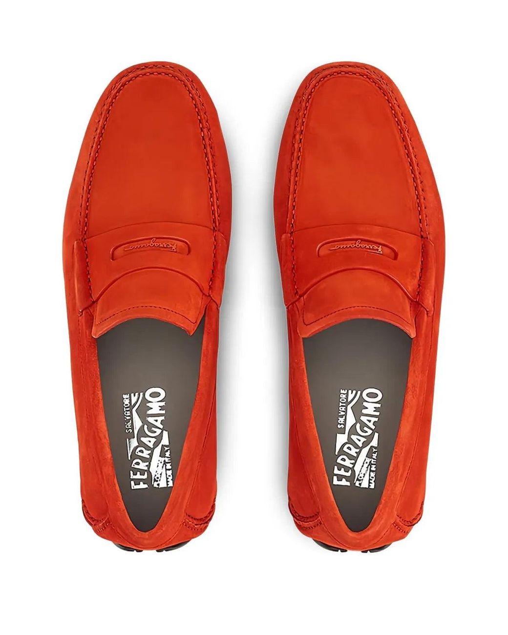 Ferragamo Red Suede Leather Loafers for men
