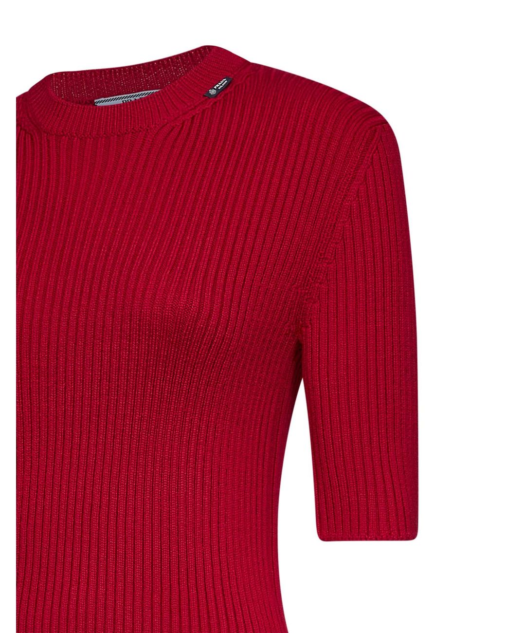 Prada Red Sweater Rib-Knit Virgin Wool
