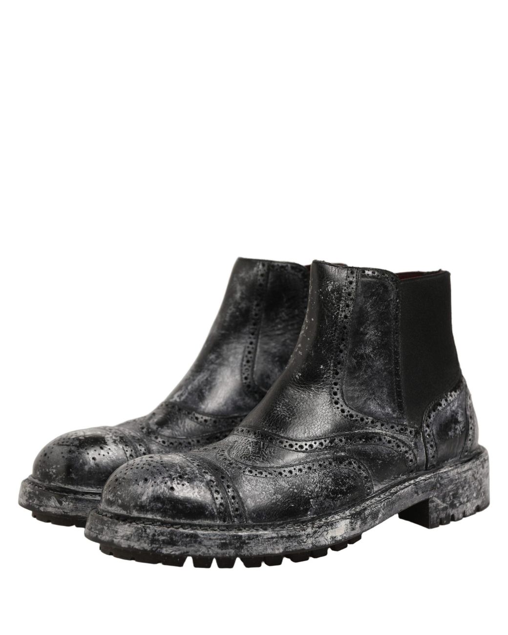 Dolce & Gabbana Black Leather Ankle Chelsea Boots Shoes With Fade Elastane for men