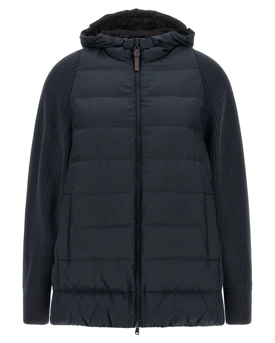 Brunello Cucinelli Blue Wool-Knit Sleeve Down Jacket
