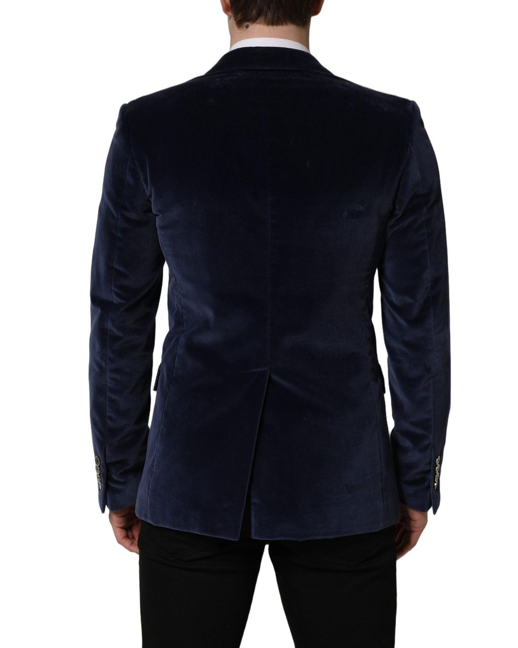 Dolce & Gabbana Blue Velvet Single Breasted Blazer Jacket Cotton Silk Elastane Clothing for men