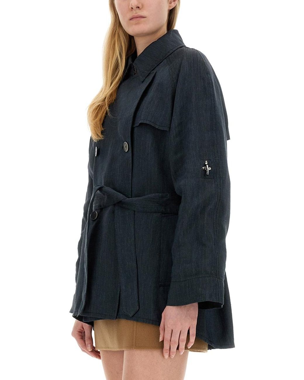 Fay Blue Fay Linen-Viscose Blend Trench Coat