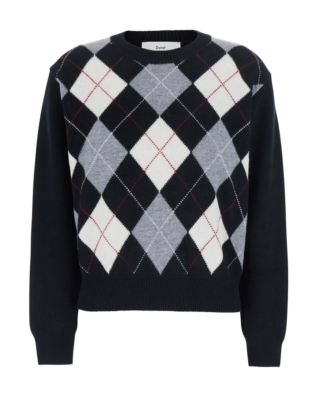 DUNST Black Argyle Crew Neck Sweater Wool Top