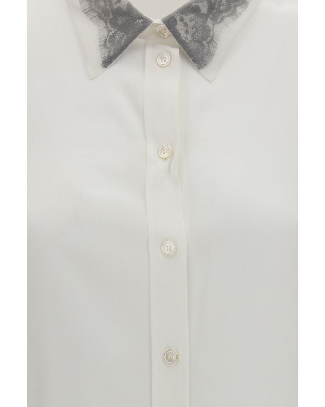 McQueen White Floral Lace Detail Shirt Silk
