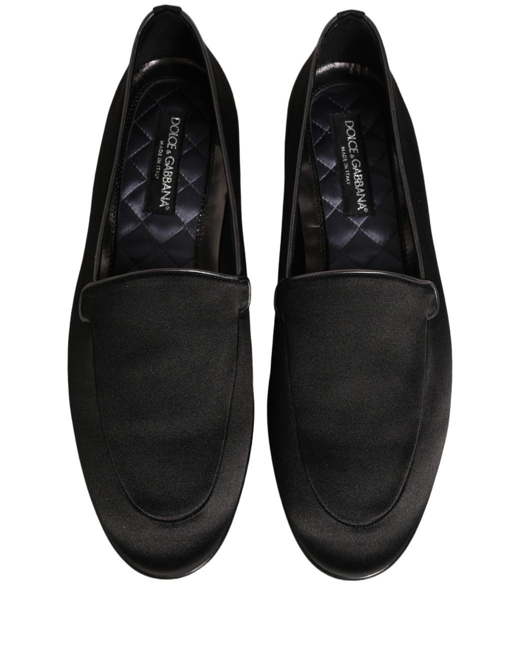 Dolce & Gabbana Black Satin Logo Slip On Flats Loafers Shoes Leather for men