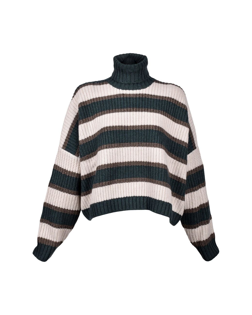 Brunello Cucinelli Black Striped Cashmere Knit Turtleneck Sweater