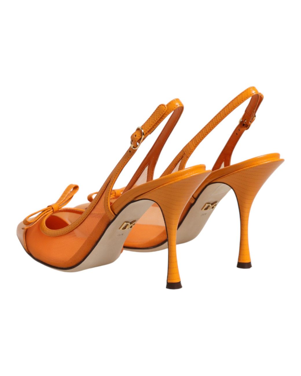Dolce & Gabbana Orange Leather Mesh Heels Slingback Shoes Pa+40Lf