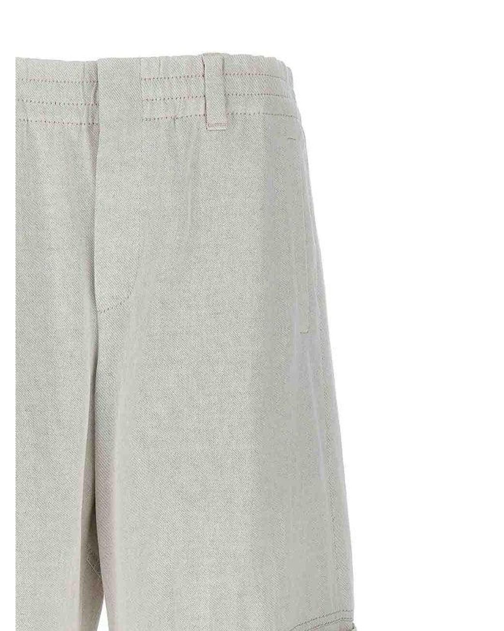 Brunello Cucinelli Gray Gesso Cotton Linen Wide Leg Trousers