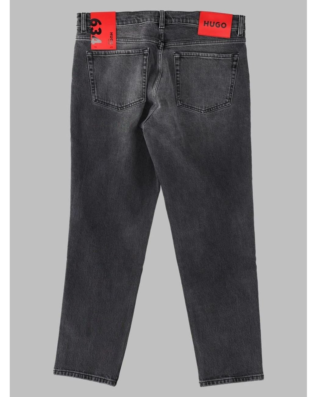 HUGO Gray Jeans With Logo Patch Cotton Elastane for men