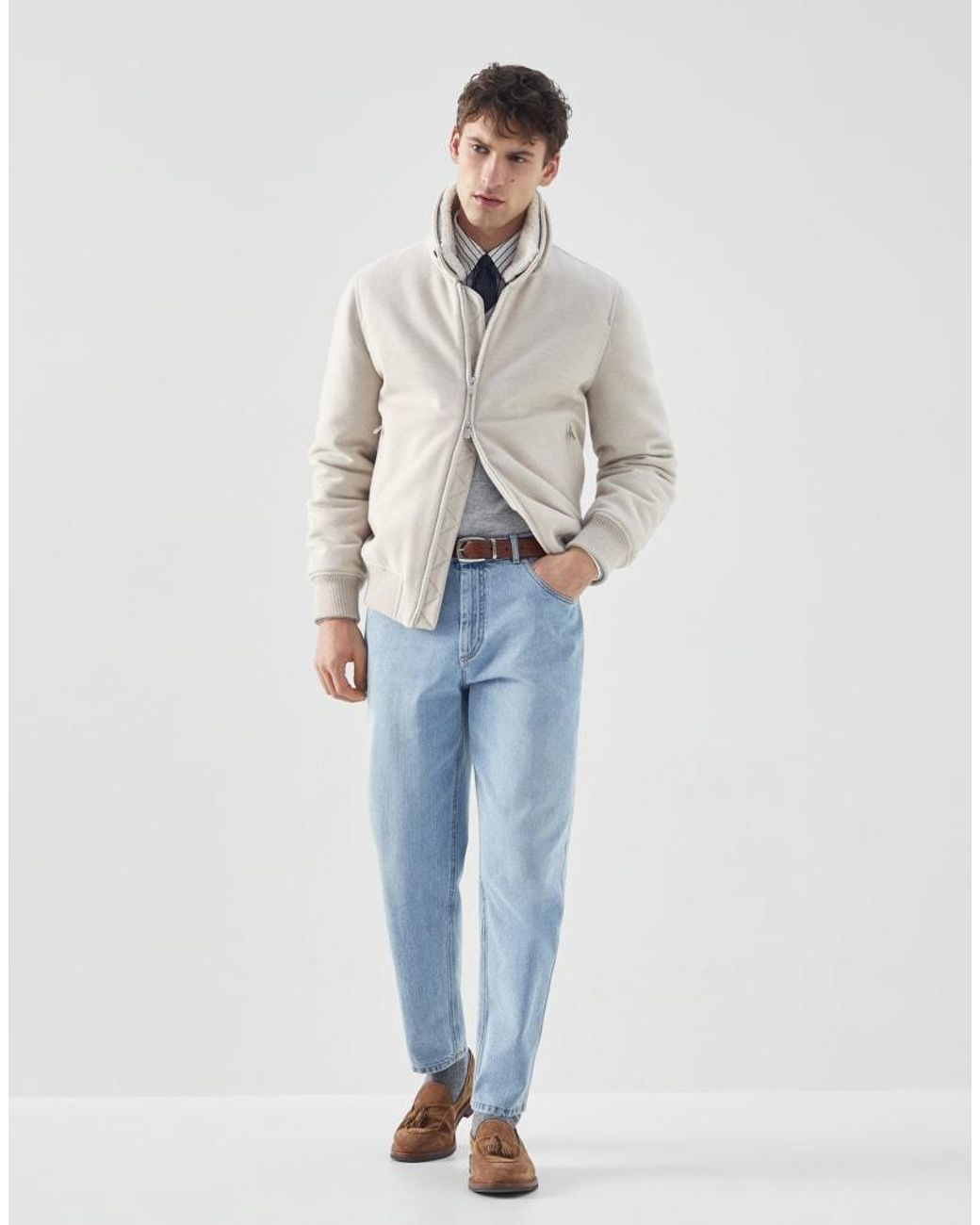 Brunello Cucinelli Blue Wool Bomber Jacket Clothing for men