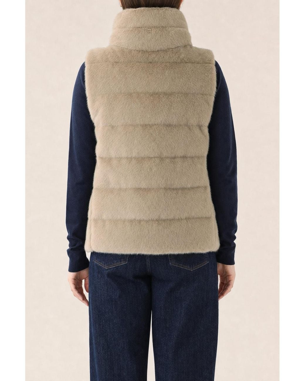Herno Blue Camel Faux Fur Vest