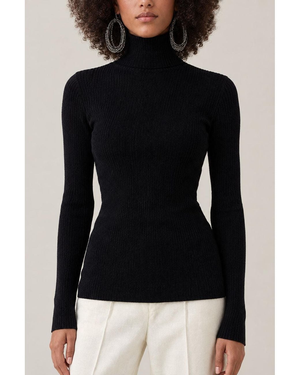 Brunello Cucinelli Black Ribbed Wool Turtleneck Sweater Clothing