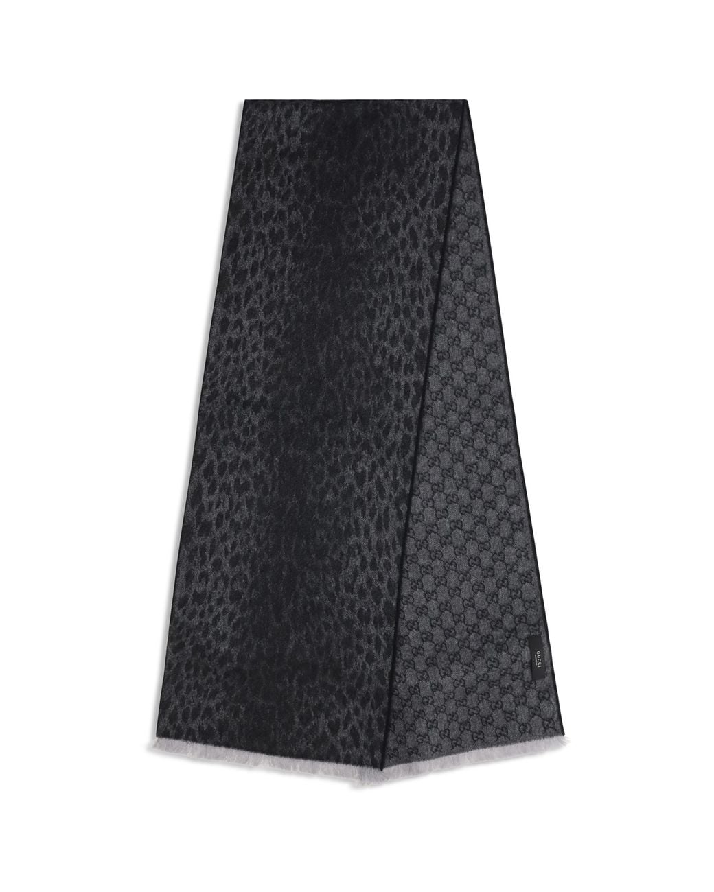 Gucci Black Leopard-Print Wool Scarf With Monogram Merino Ovis Aries Scarfs