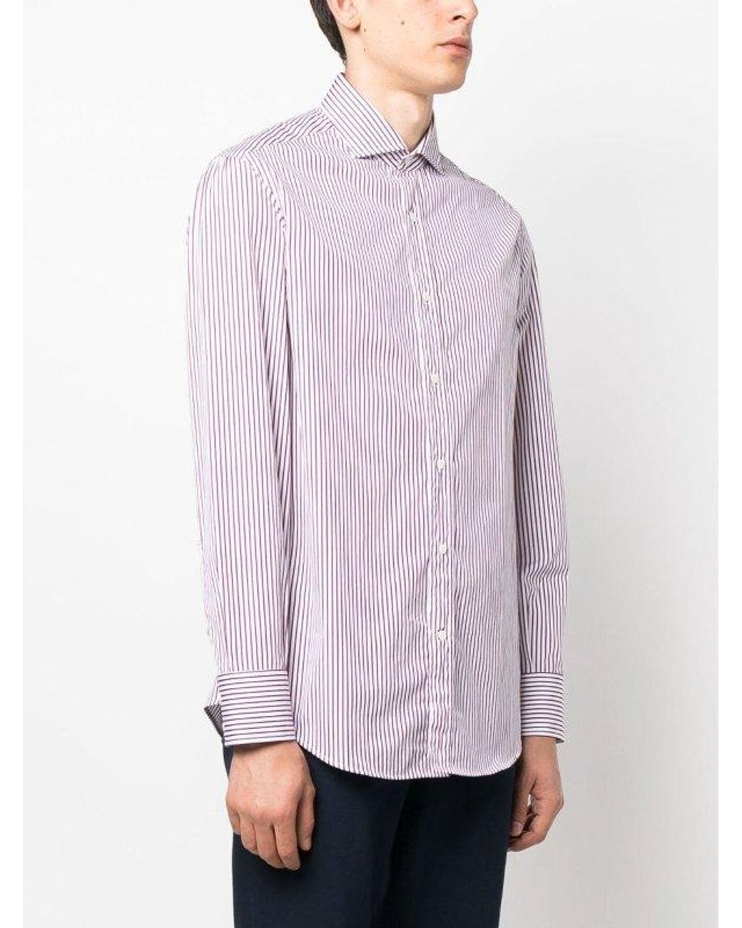 Brunello Cucinelli Purple Bicolor Cotton Dress Shirt for men
