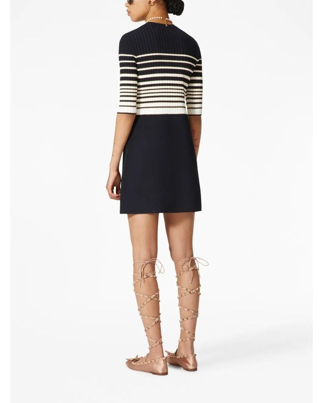 Valentino Black Striped Lurex Minidress Clothing