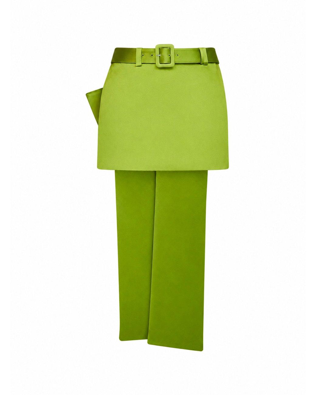 Self-Portrait Green Satin Belted Mini Skirt With Bow