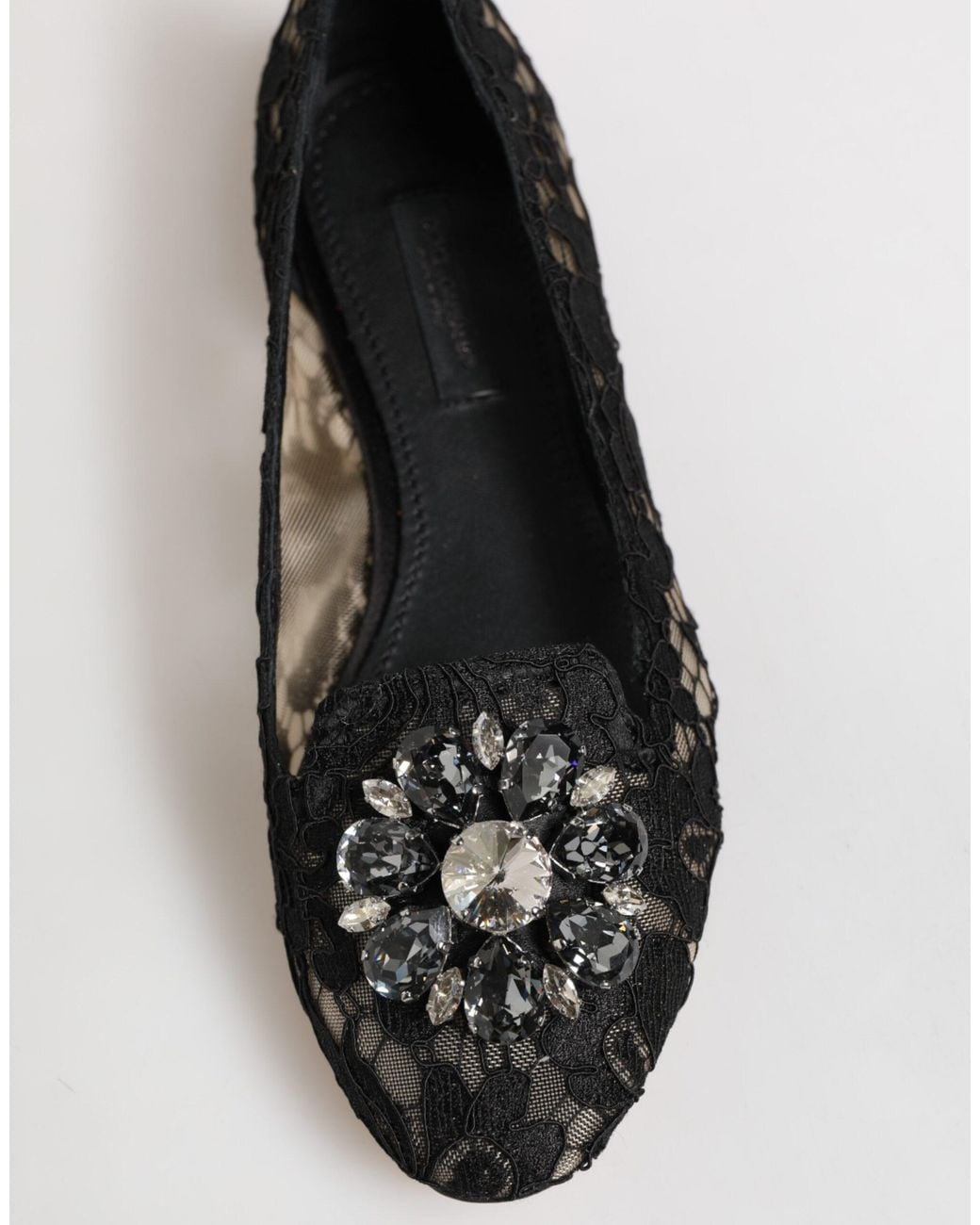 Dolce & Gabbana Black Lace Flat Shoes Crystal