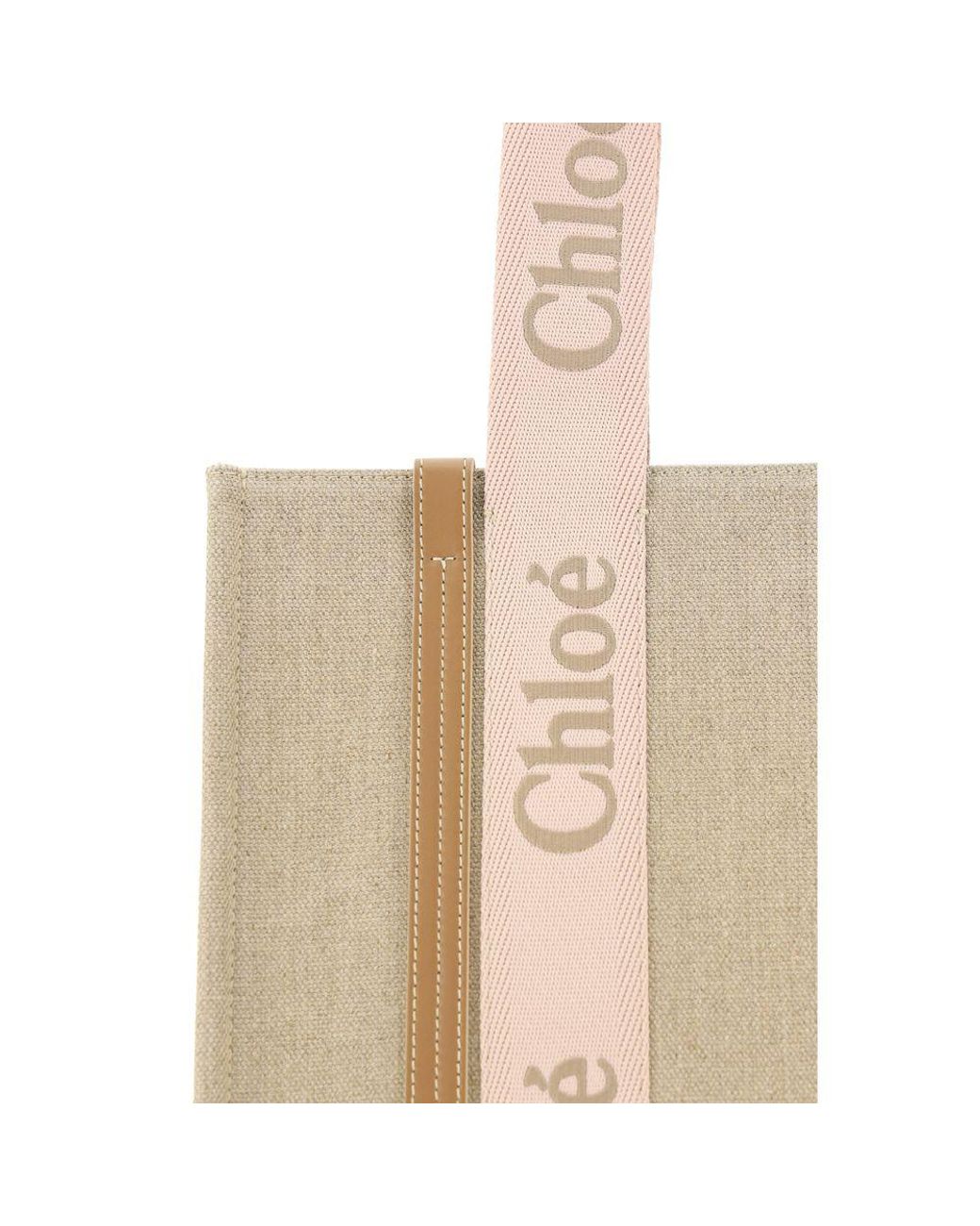 Chloé Natural Brown Linen Shoulder Bag