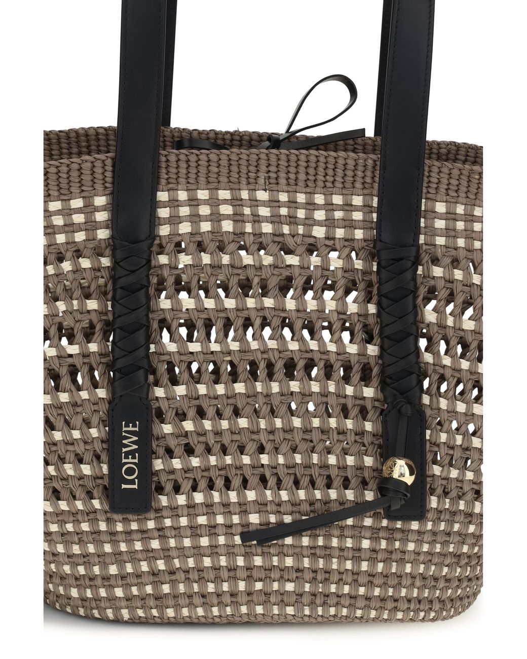 Loewe Black Shoulder Bag Braid Basket — Iraca Palm & Calfskin Straw; Other Materials Bucket