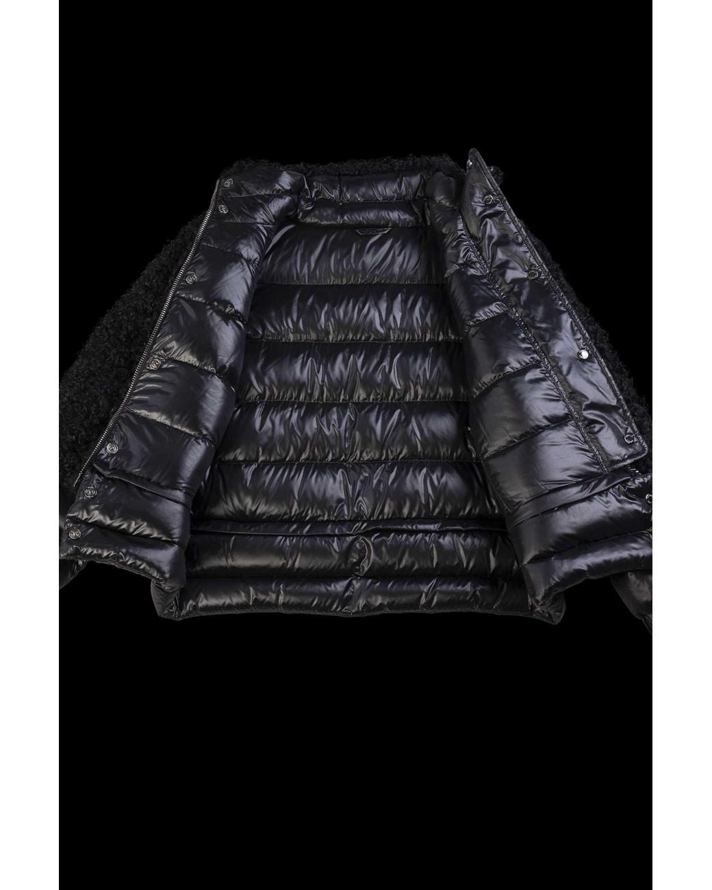 Moorer Black Puffer Jacket With Shearling Collar