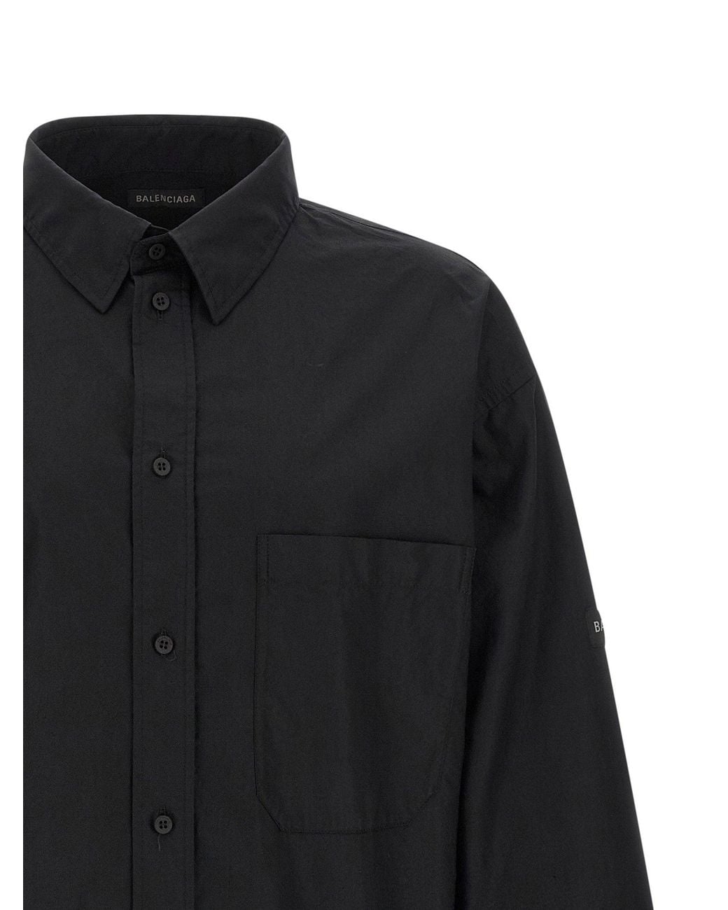 Balenciaga Blue Logo-Patch Cotton Poplin Shirt for men