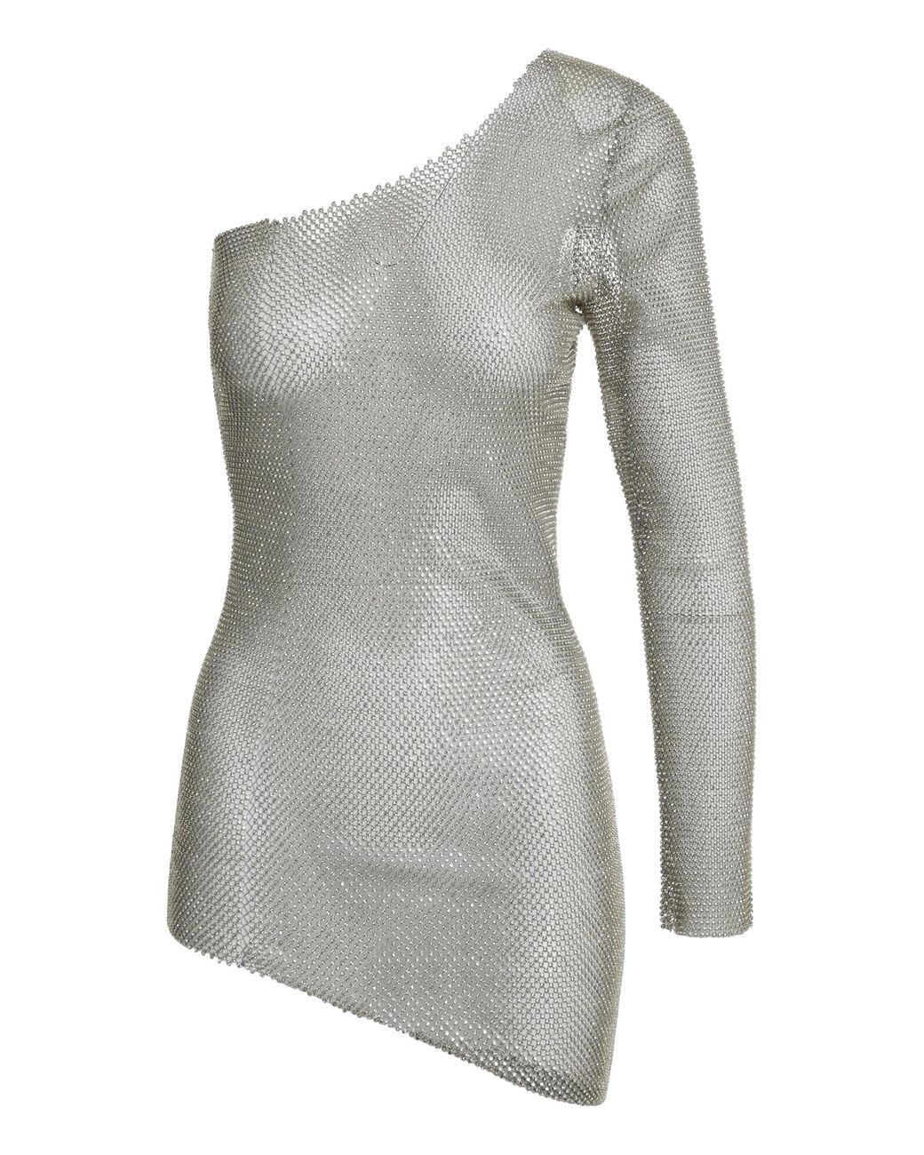 Santa Brands Gray One Shoulder Knitted Mesh Dress Polyester