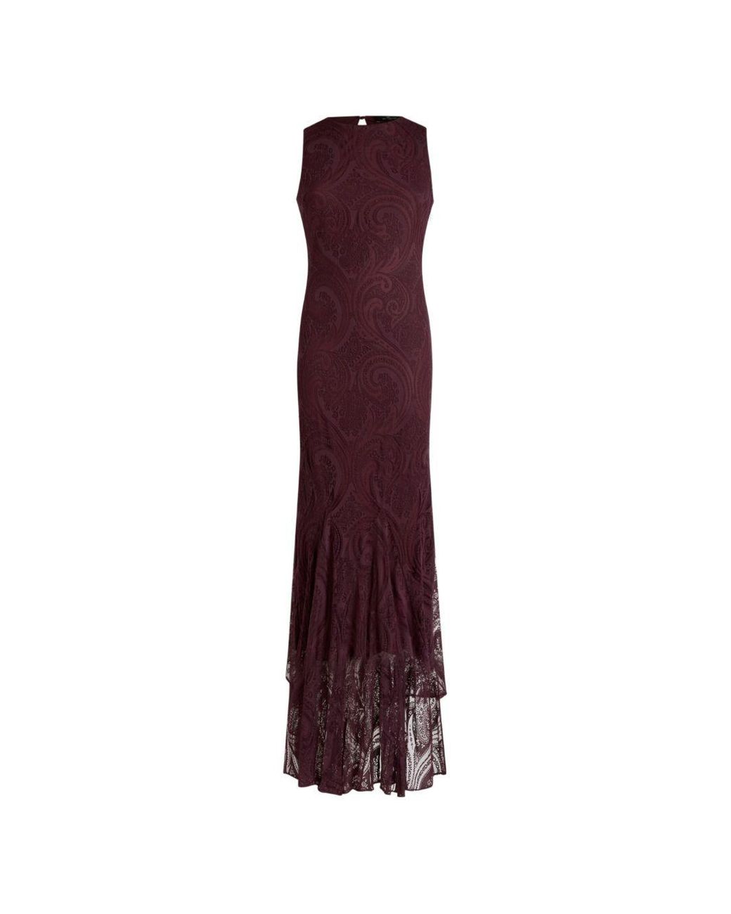 Etro Purple Sleeveless Burgundy Cotton-Blend Dévoré Crêpe Jersey Maxi Dress With All-Over Paisley Pattern