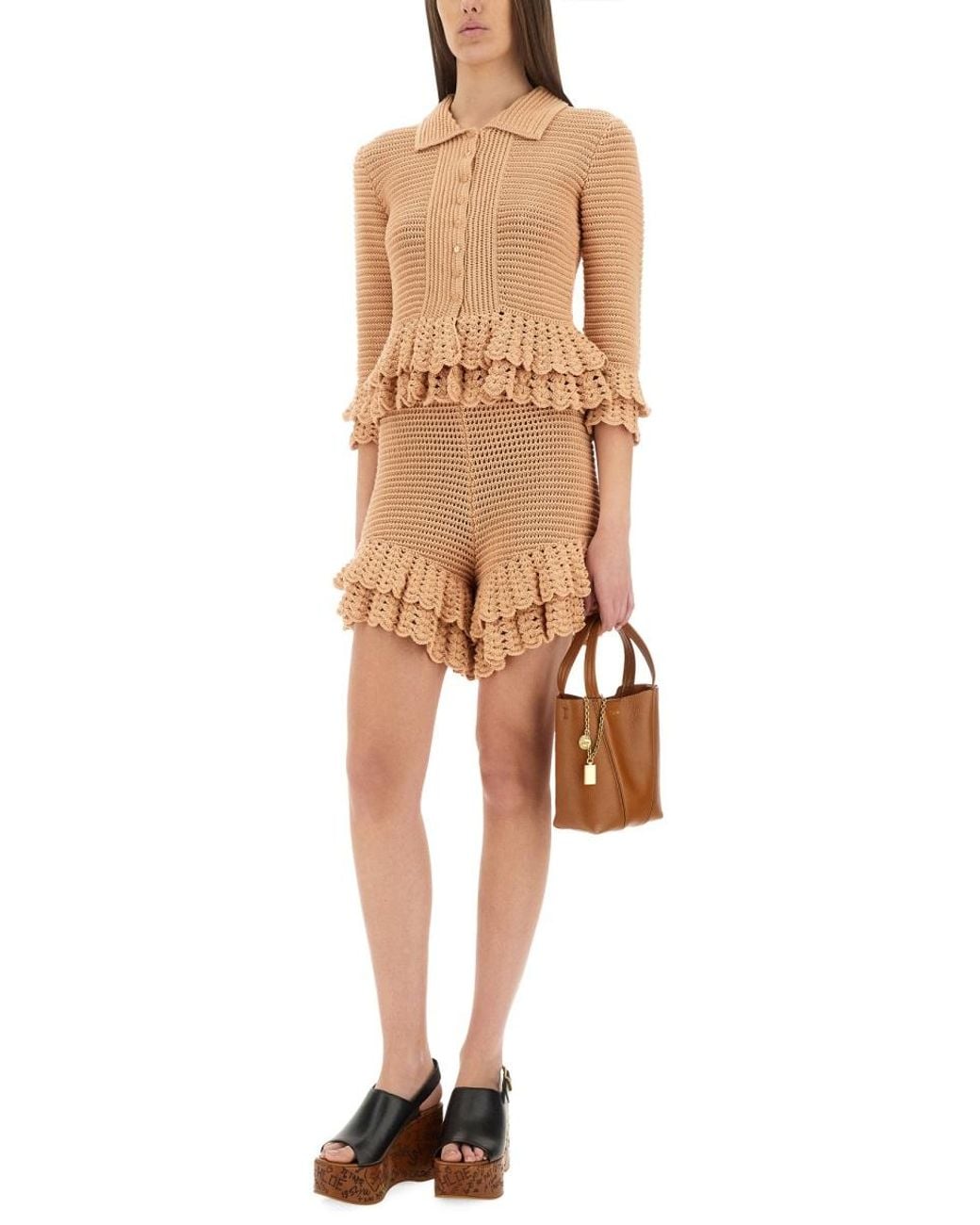 Chloé Natural Crochet Knit Mini Shorts Cotton