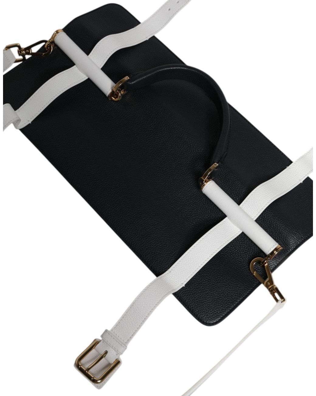 Dolce & Gabbana White Dolce & Gabbana Two-Tone Calfskin Leather Shoulder Bag