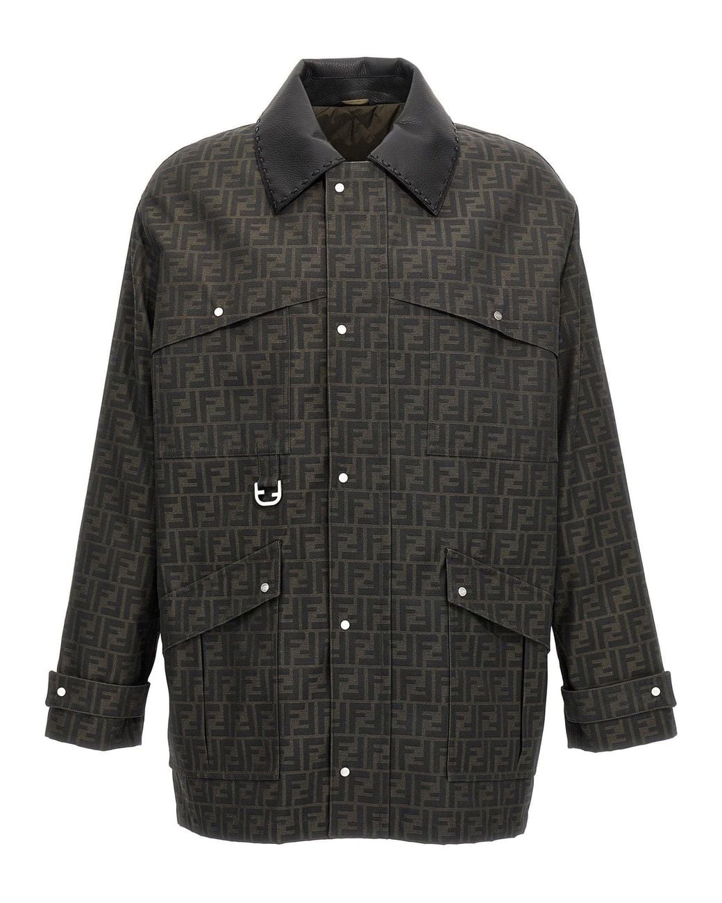 Fendi Black Logo-Jacquard Waxed Jacket