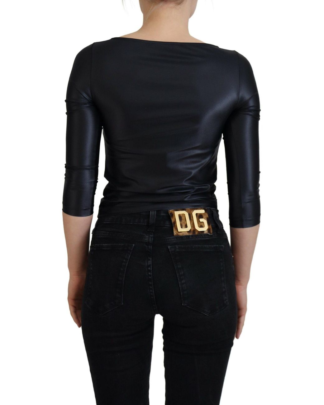 Dolce & Gabbana Black Elegant 3/4 Sleeve Top With Detailing