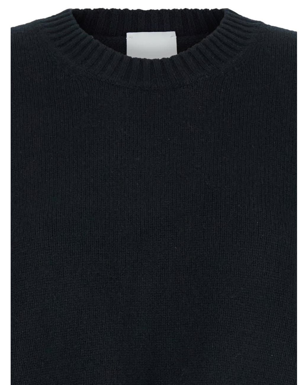 Allude Black Crewneck Sweater With Dropped Shoulders