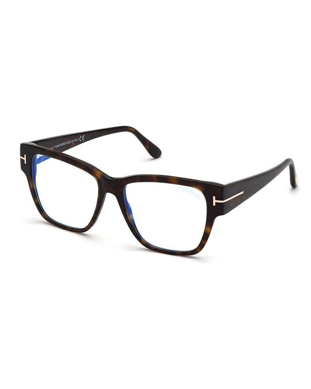 Tom Ford Red Eyeglasses Square Full Rim, Dark Havana Frame And Clear--Light Block Lenses Lens Ft5745-B052 Sunglasses