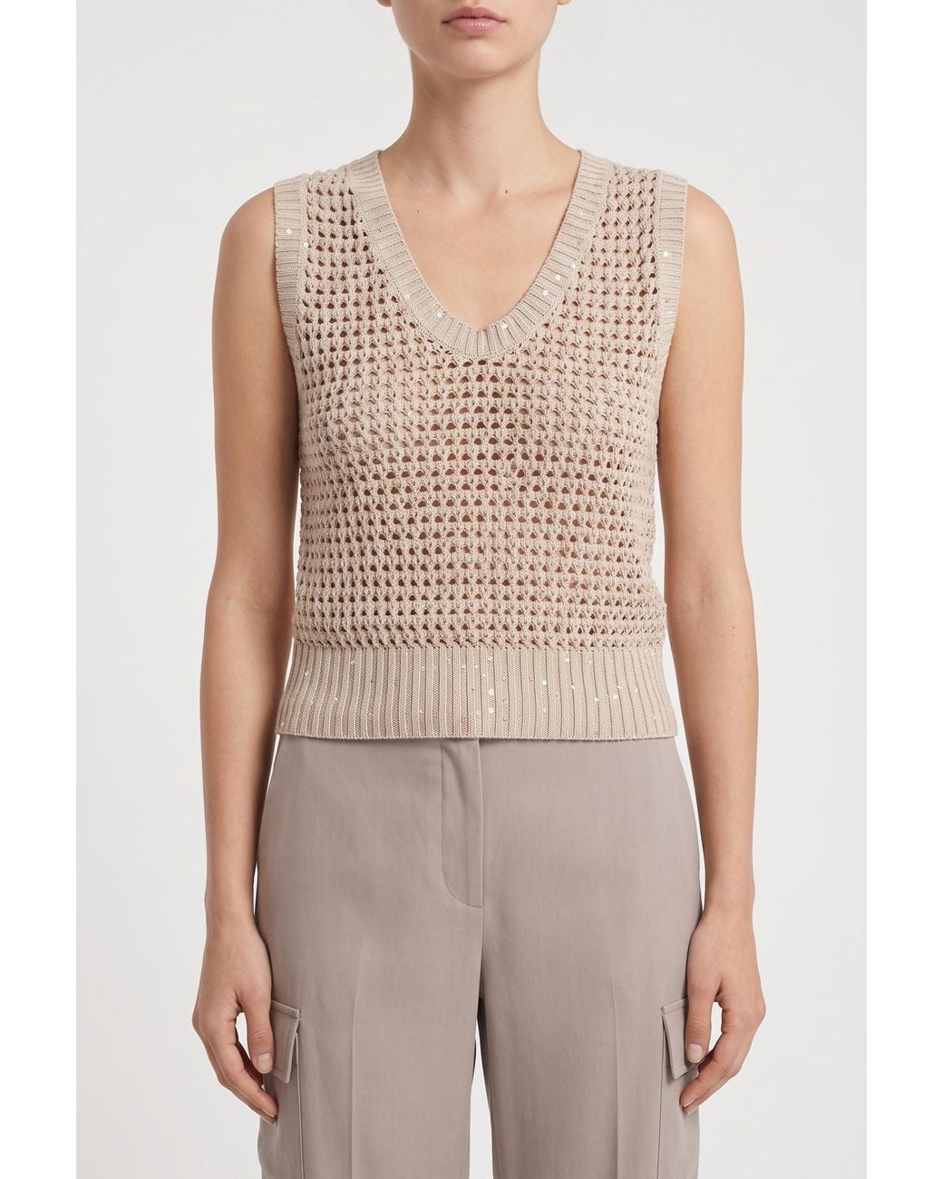 Brunello Cucinelli Natural Openwork Knit Sweater Clothing