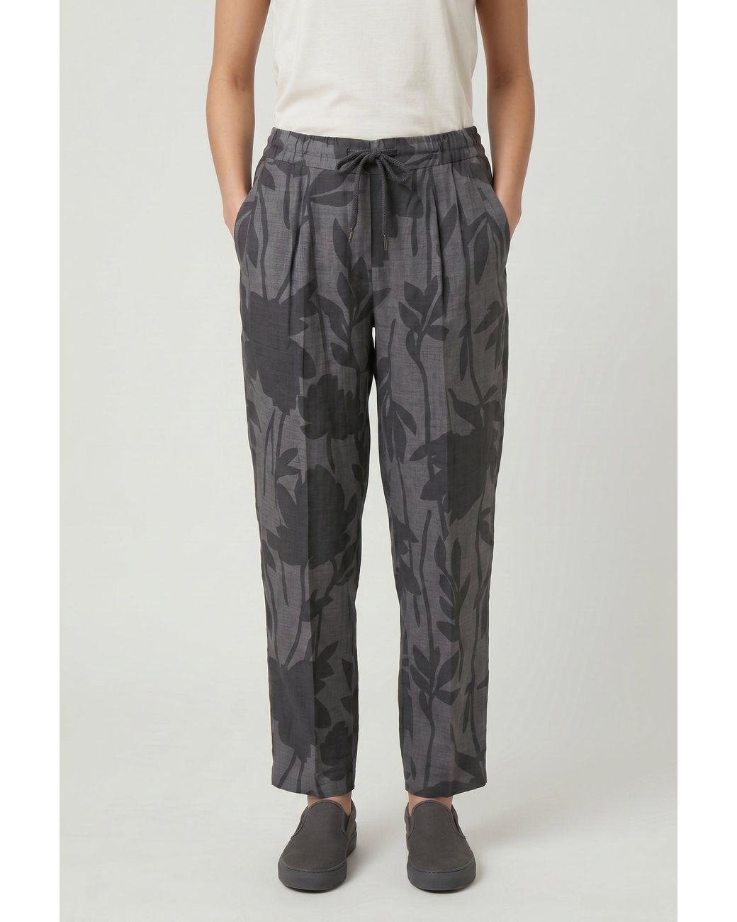 Brunello Cucinelli Gray Linen Relaxed Trousers