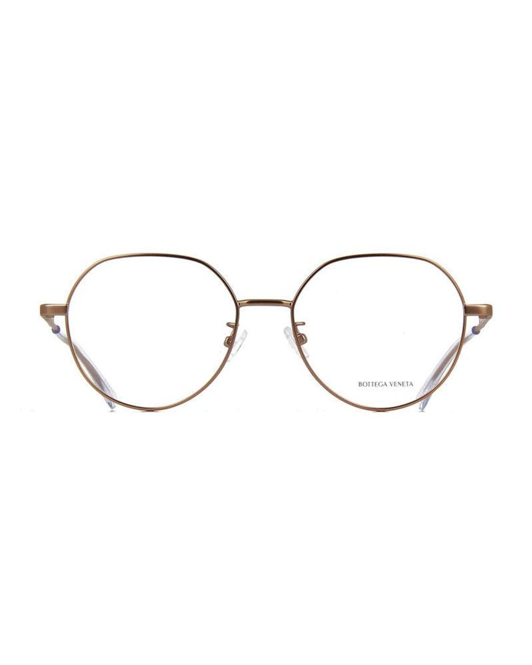 Bottega Veneta Metallic Eyeglasses Round Full Rim, Frame And Clear Demo Lenses Lens Bv1076Oa001