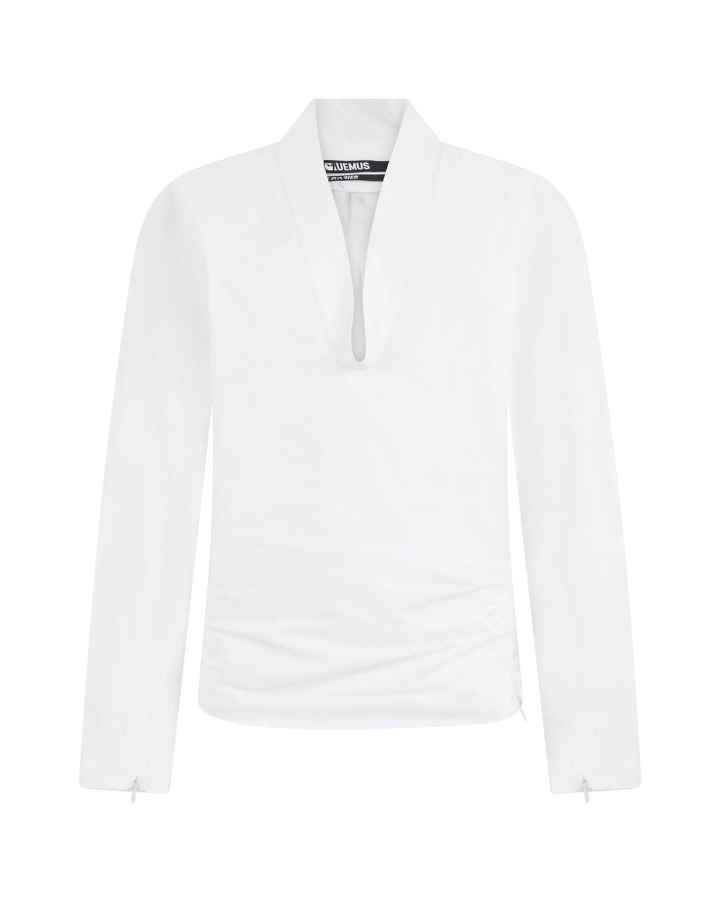 Jacquemus White V-Neck Long-Sleeve Cotton Blouse Shirt