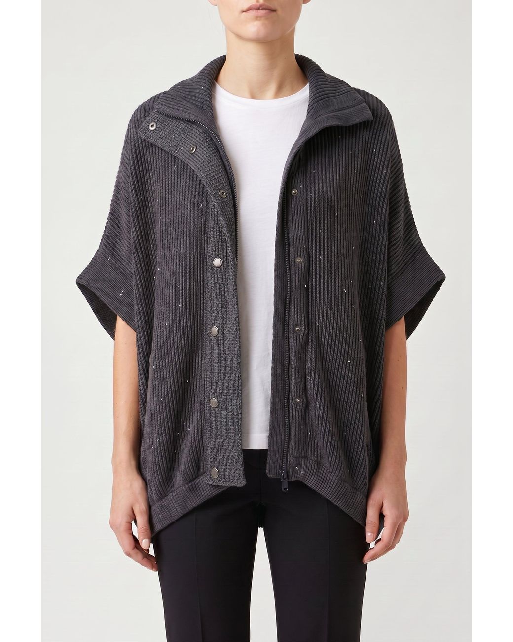 Brunello Cucinelli Black Charcoal Ribbed Knit Jacket
