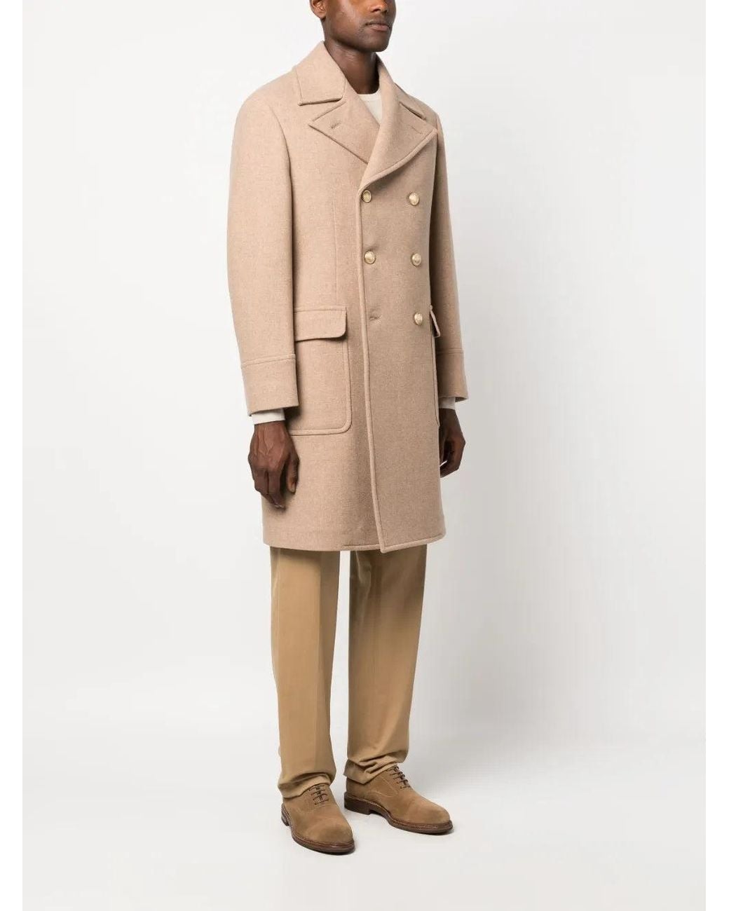 Brunello Cucinelli Natural Light Camel Wool Double Breasted Jacket for men