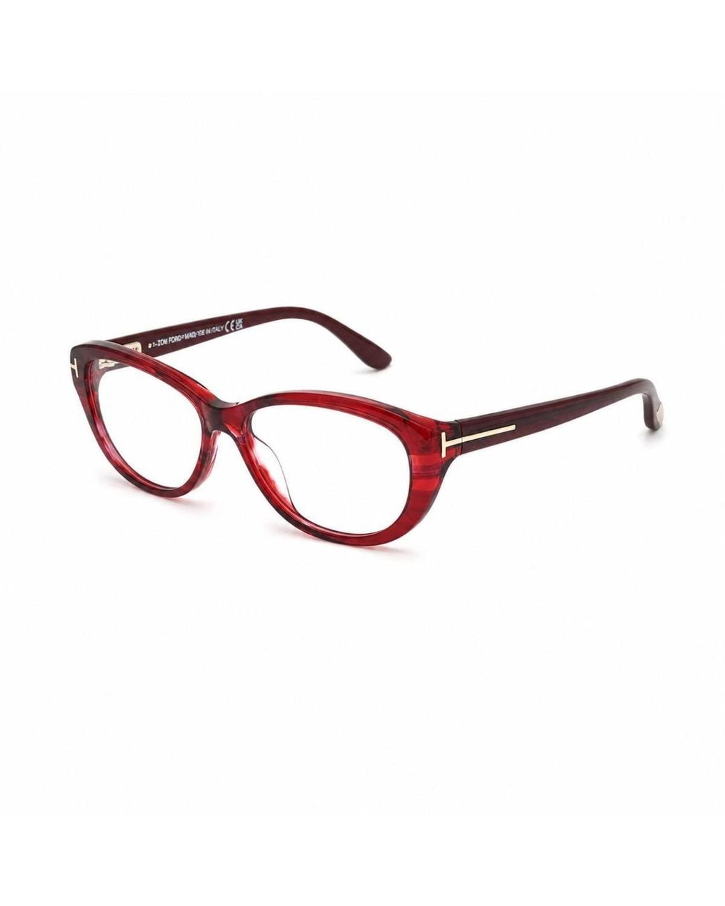 Tom Ford Red Eyeglasses Oval Full Rim, Transparent Stripped Frame And Clear Demo Lenses Lens Ft5226068 Sunglasses