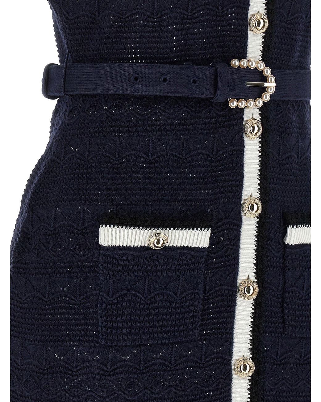 Self-Portrait Blue Pointelle Knit Midi Dress
