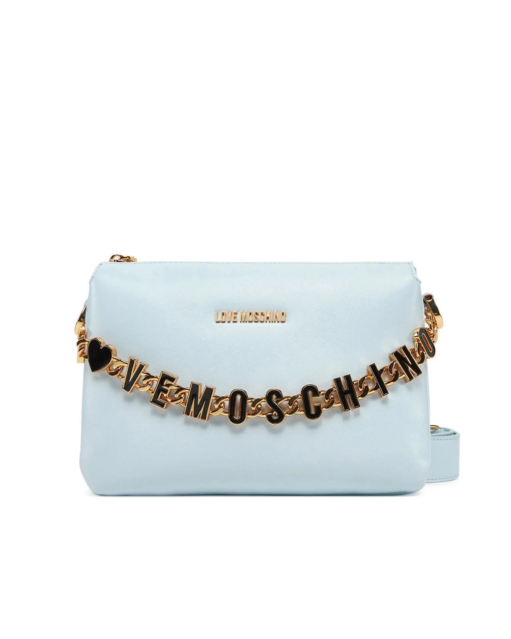 Moschino Blue Chain Link Logo Shoulder Bag