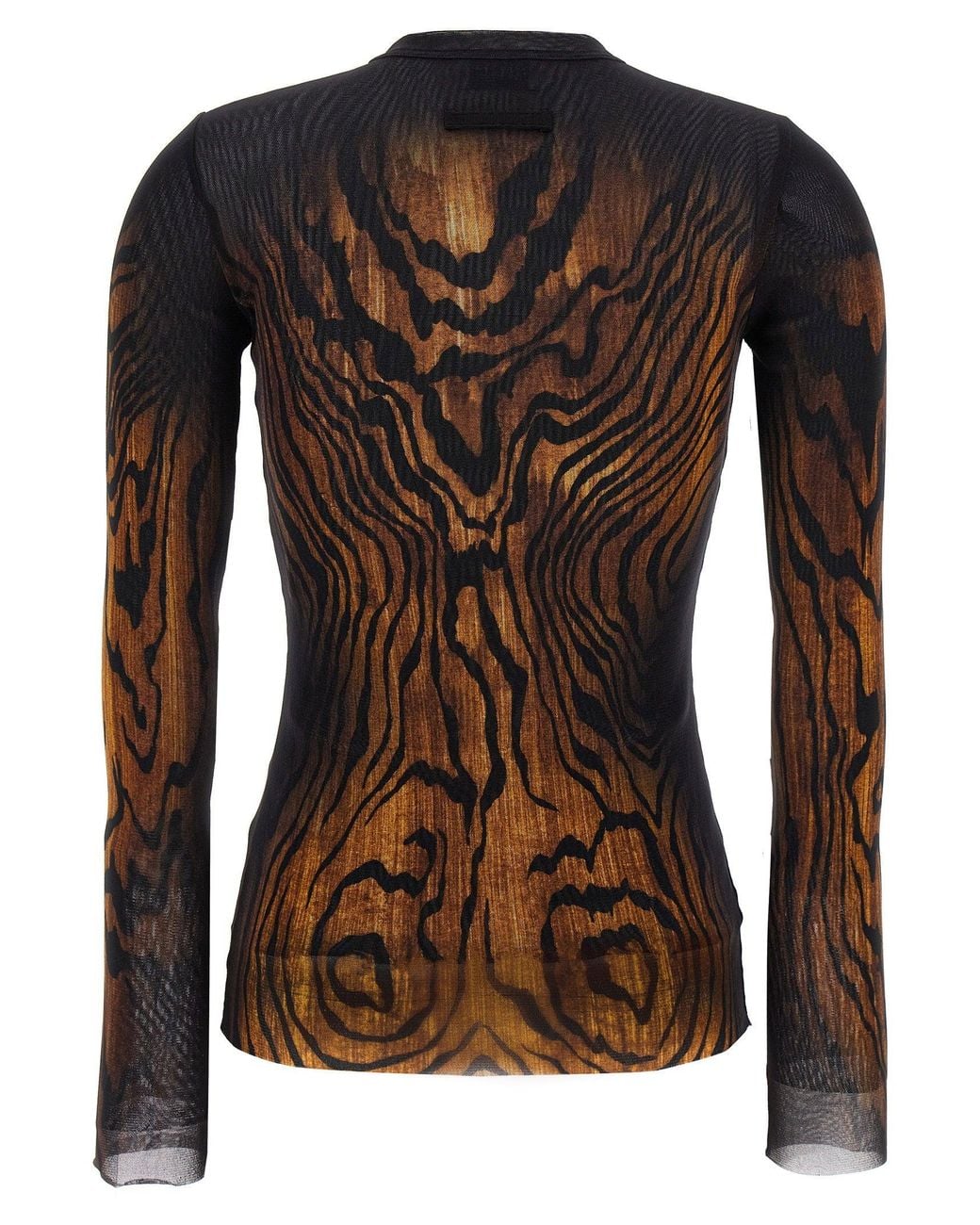 Jean Paul Gaultier Brown Wood-Print Tulle Blouse