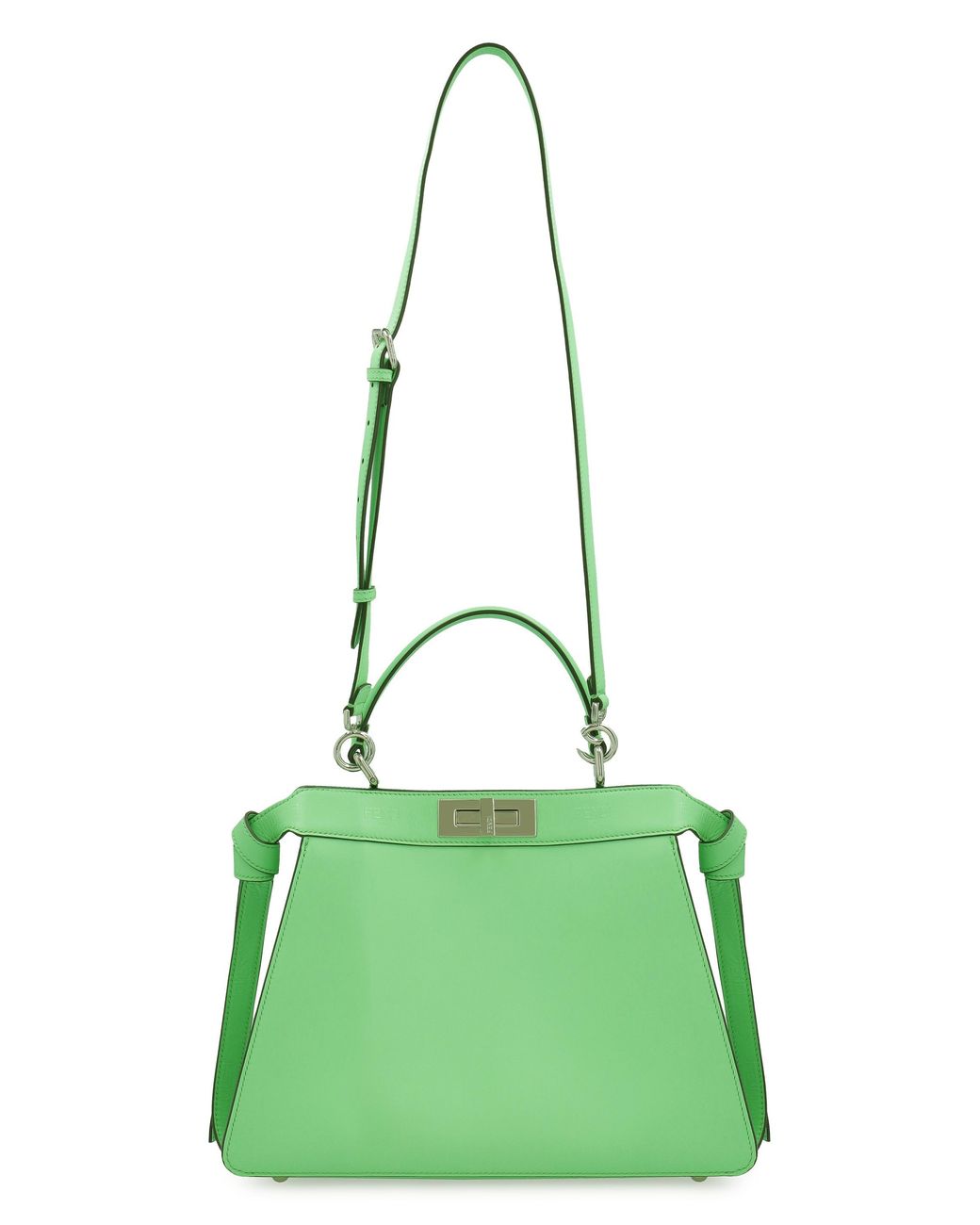 Fendi Green Leather Handbag With Metal Double Turn Lock And Removable Shoulder Strap