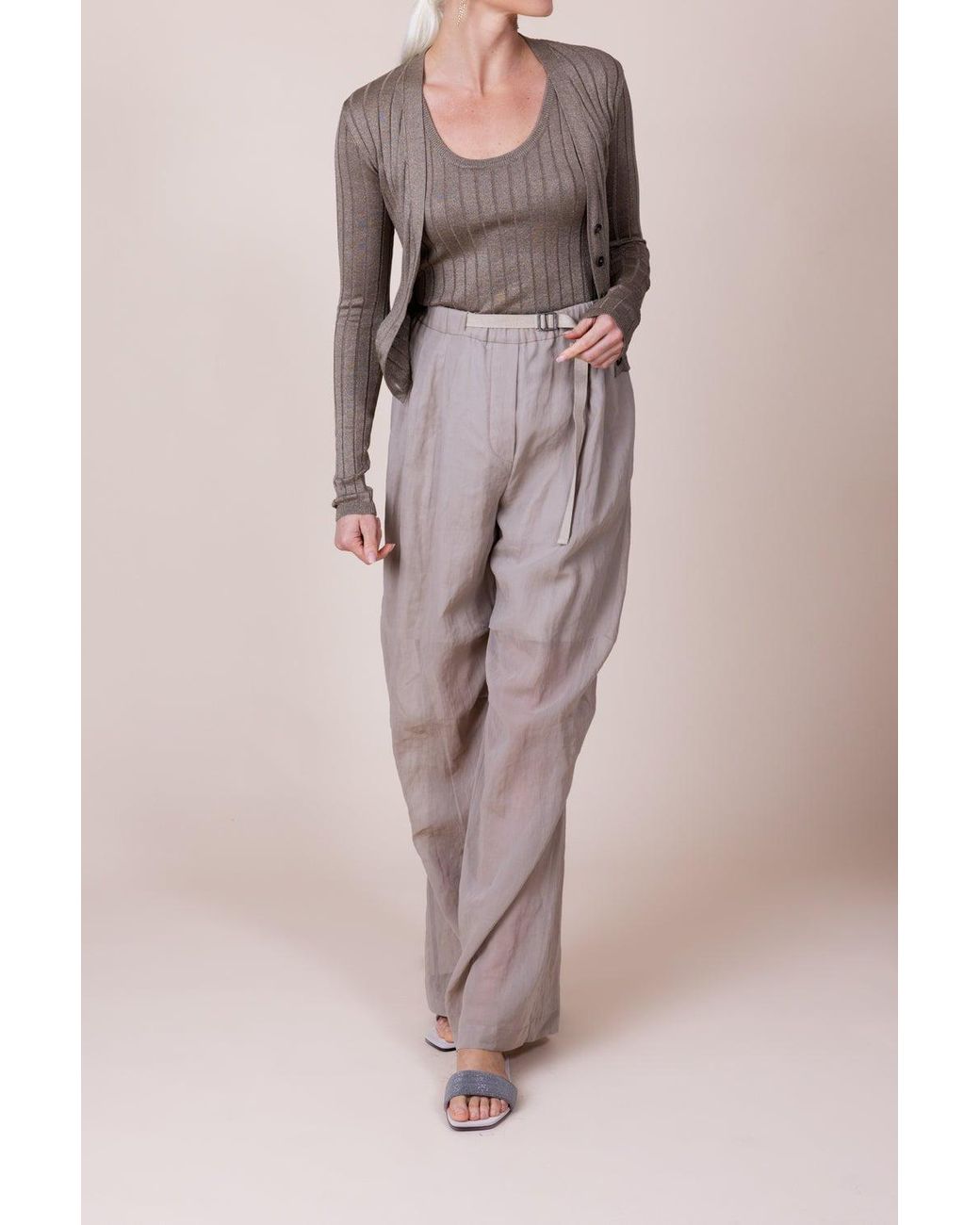 Brunello Cucinelli Brown Taupe Silk Blend Sweater