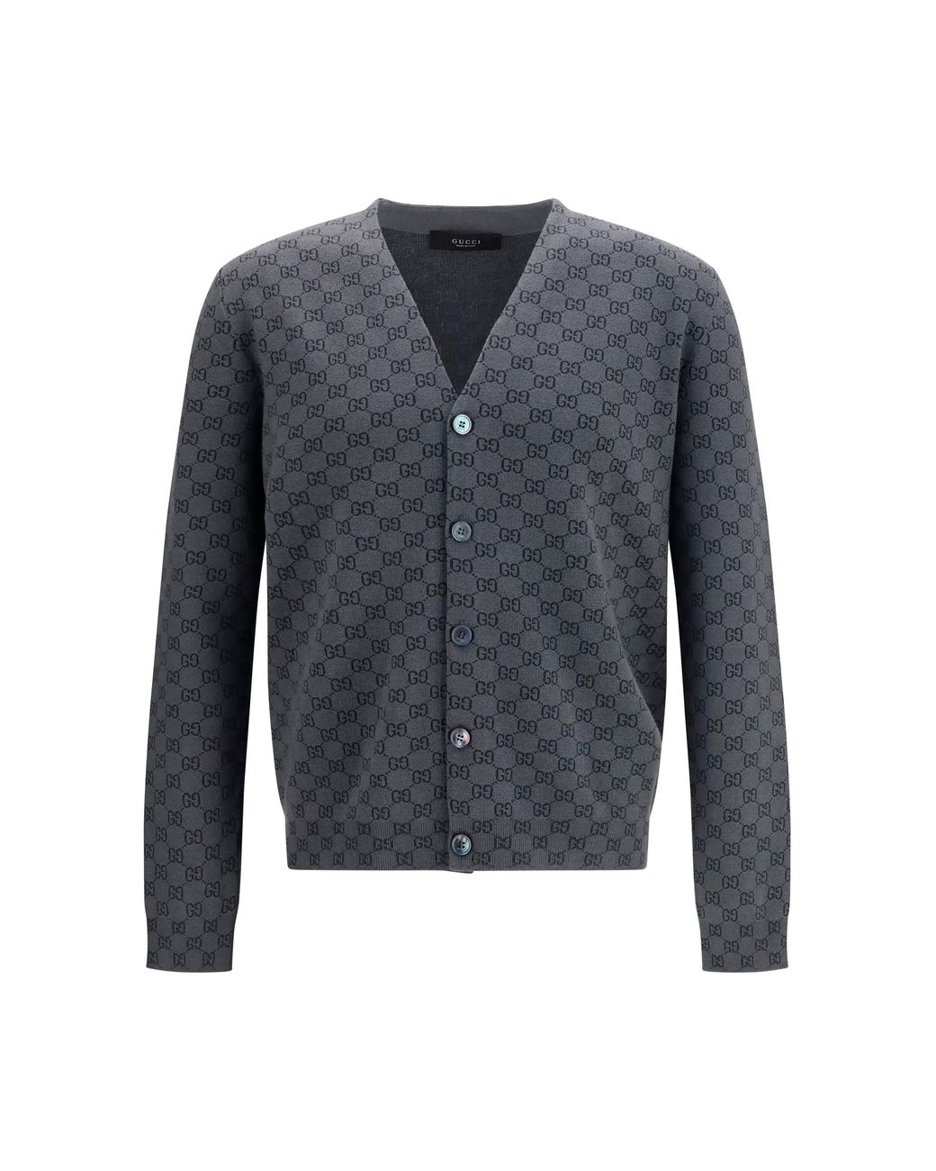Gucci Gray Gucci Gg-Print Silk-Wool Cardigan for men