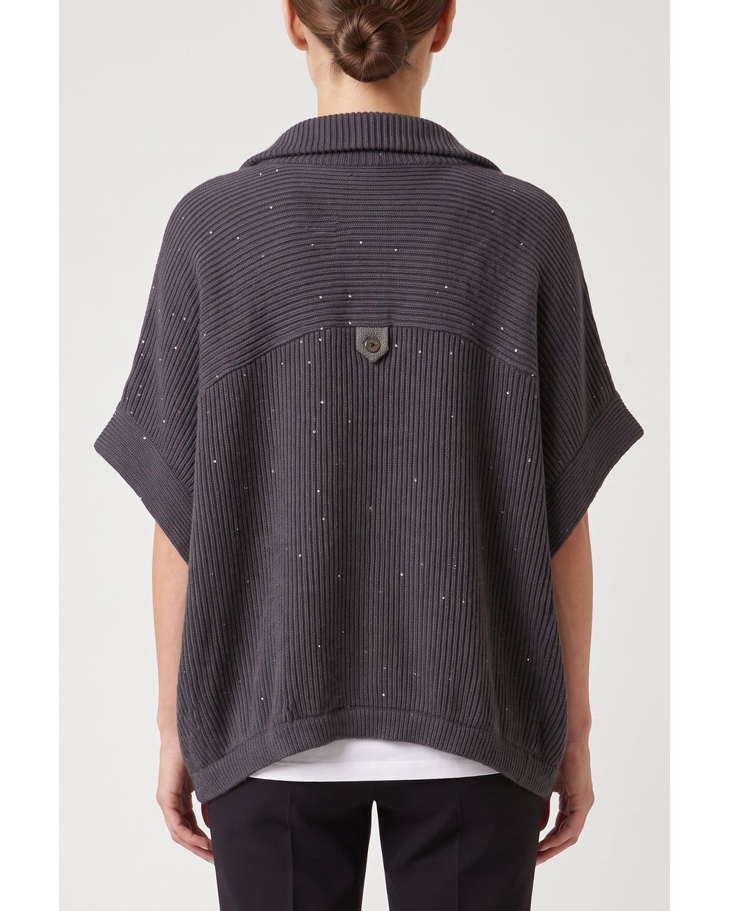Brunello Cucinelli Black Charcoal Ribbed Knit Jacket