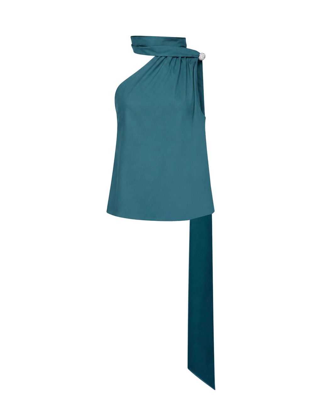 GIUSEPPE DI MORABITO Blue Virgin Wool One-Shoulder Top With Jeweled Detail