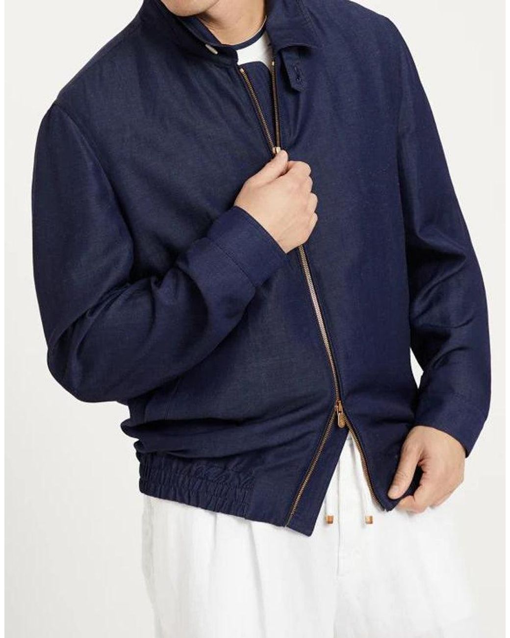 Brunello Cucinelli Blue Wool Linen Jacket for men