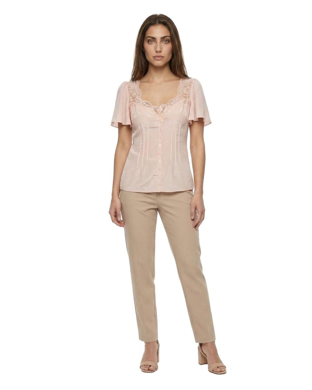 Dolce & Gabbana Natural Dolce & Gabbana Lace-Trimmed Silk Blouse